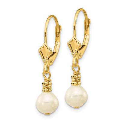 14k Yellow Gold 5-6mm White Semi-round Freshwater Cultured Pearl Dangle Earrings