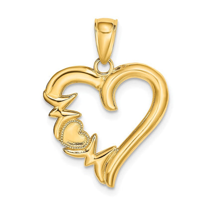 14k Yellow Gold Polished MOM Heart Pendant for Women