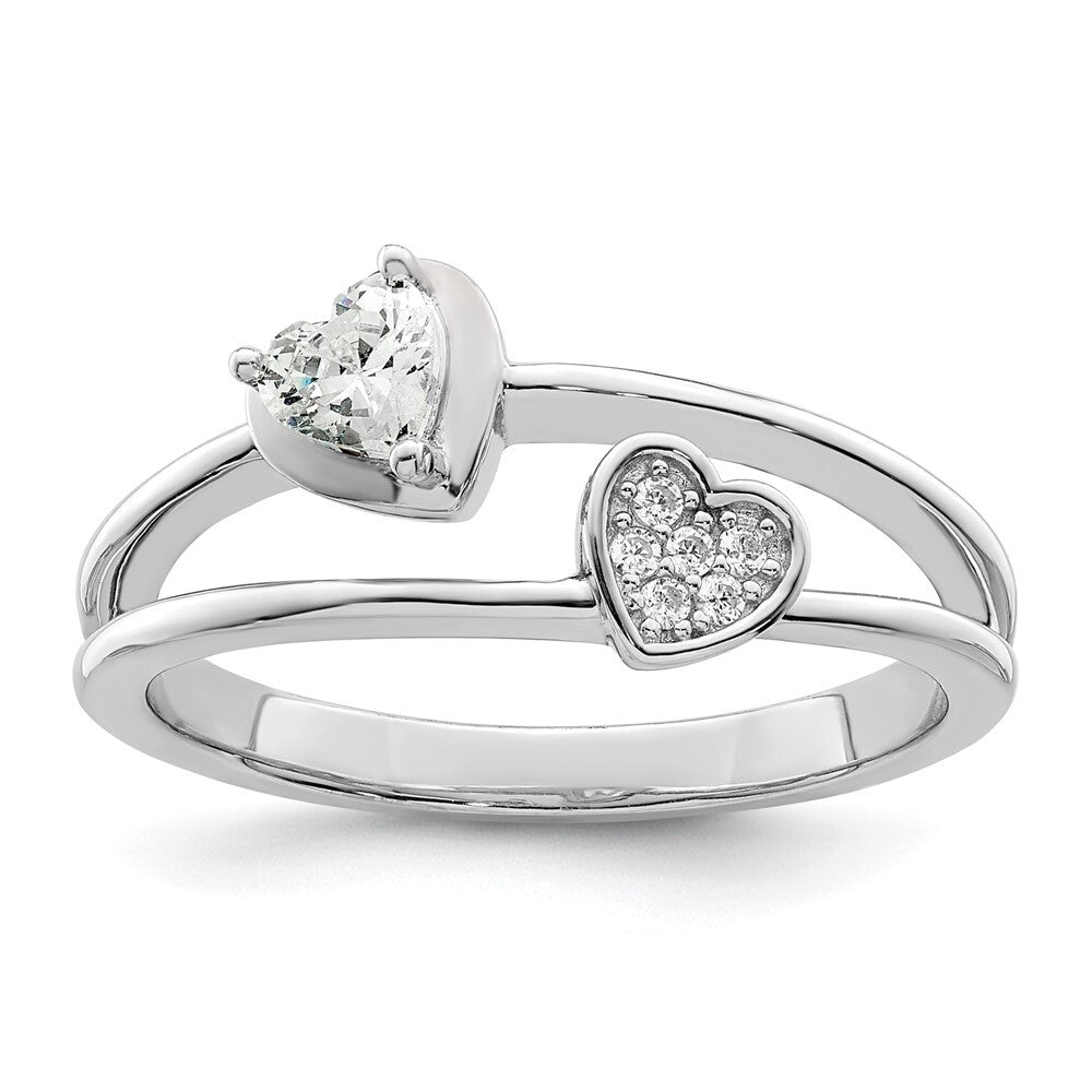 Sterling Silver Rhodium plated CZ Hearts Ring Size 7