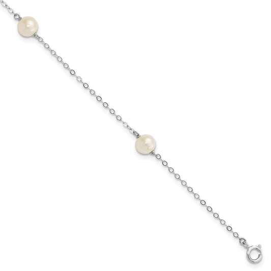 14k White Gold 5-6mm White Round Cultured Pearl 3-Station 7.25" Bracelet
