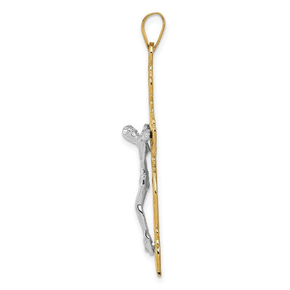 14k Two-tone Gold Diamond-cut Crucifix Pendant for Women
