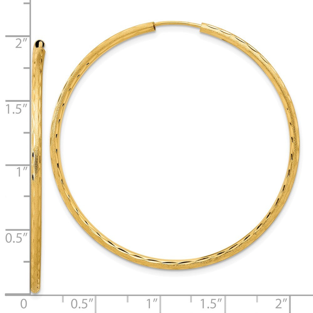 14k Yellow Gold Polished and Satin Diamond-Cut 2mm Endless Hoop Earrings