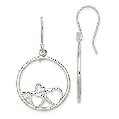 Sterling Silver Rhodium-plated Polished Open Hearts Circle Dangle Earrings