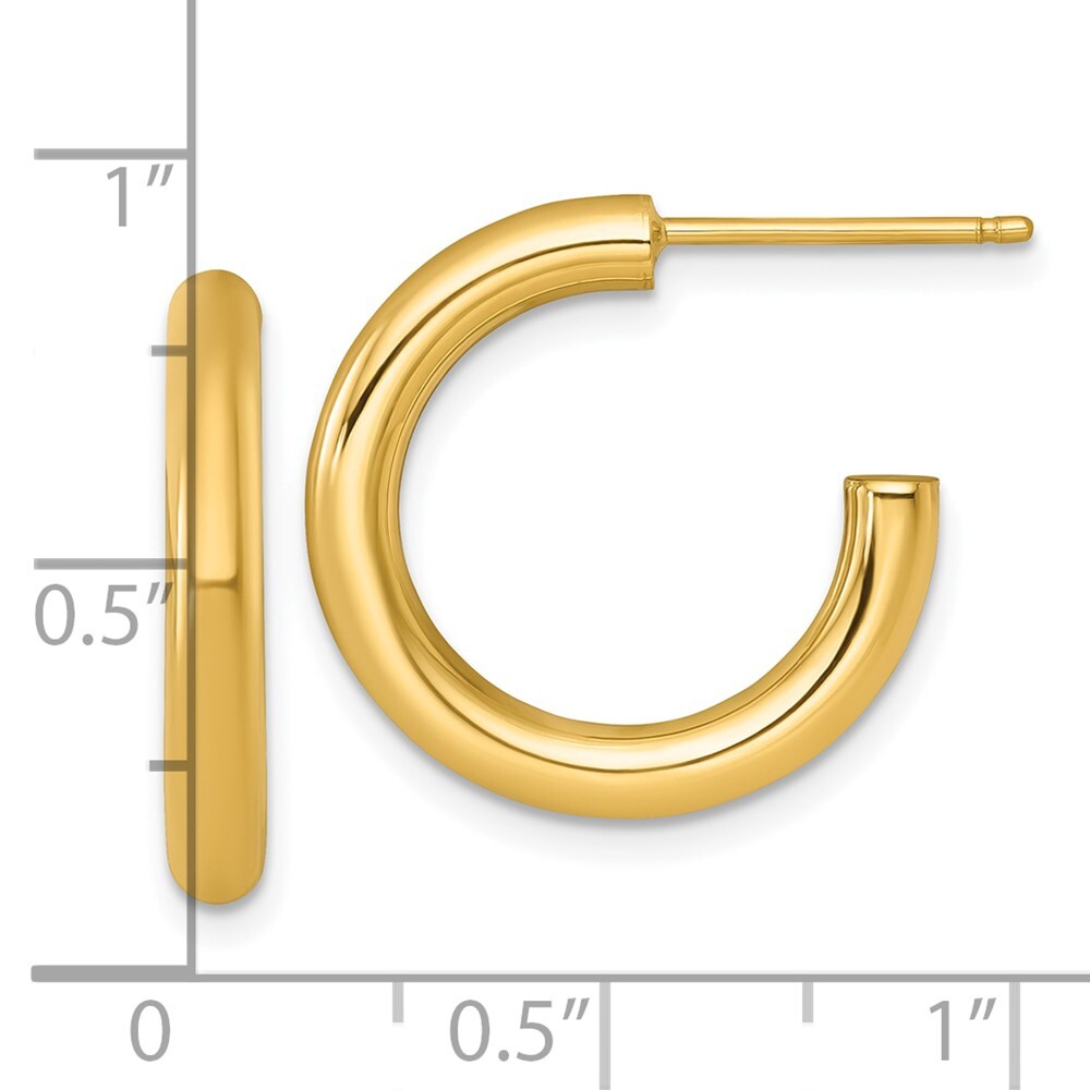 14k Yellow Gold Polished 3.0 x 20mm Tube C-Hoop Earrings Gift for Women