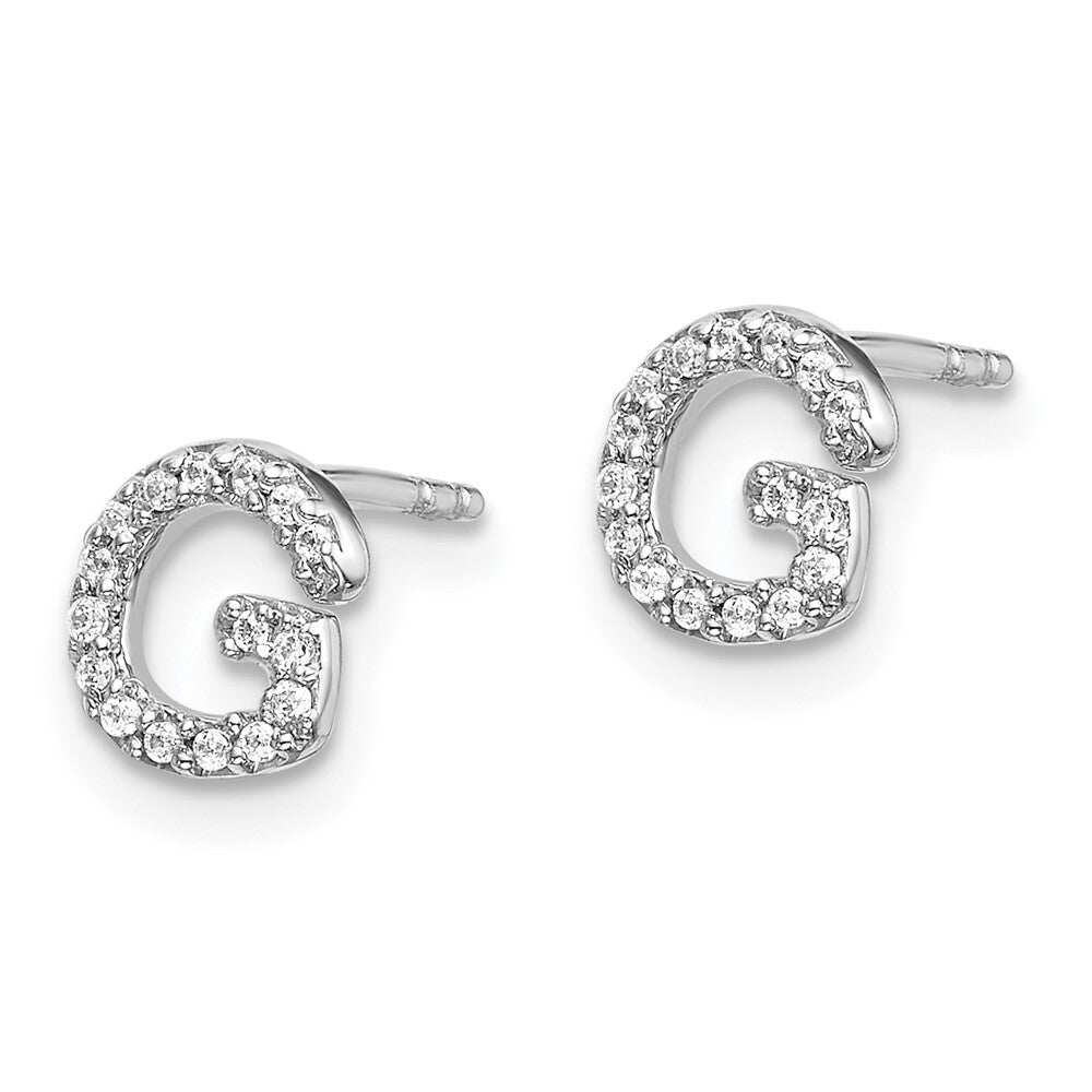 14k White Gold Diamond Initial G Stud Earrings Gift for Women