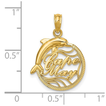 14k Yellow Gold CAPE MAY  Dolphin Charm Pendant for Women