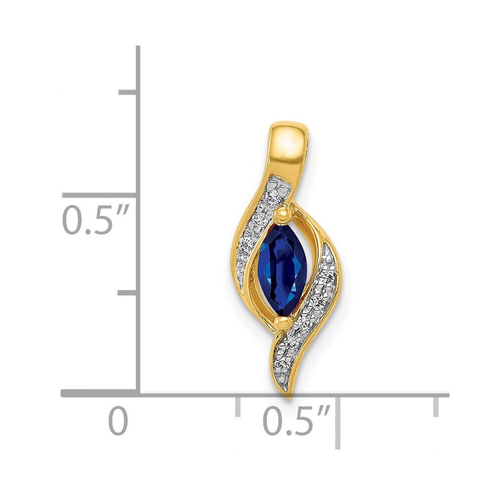 14k Yellow Gold Diamond and Marquise .29 Sapphire Pendant for Women