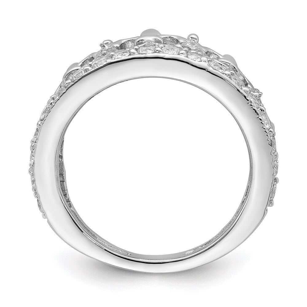 Sterling Silver Rhodium-plated Fleur-de-lis Crown Cubic Zirconia Ring Size 8