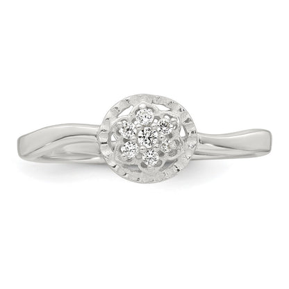 Sterling Silver Polished and Grooved CZ Flower Ring Size 8