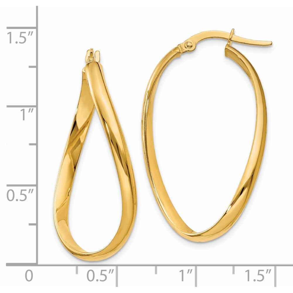 14k Yellow Gold 3mm Twisted Oval Hoop Earrings Gift for Women