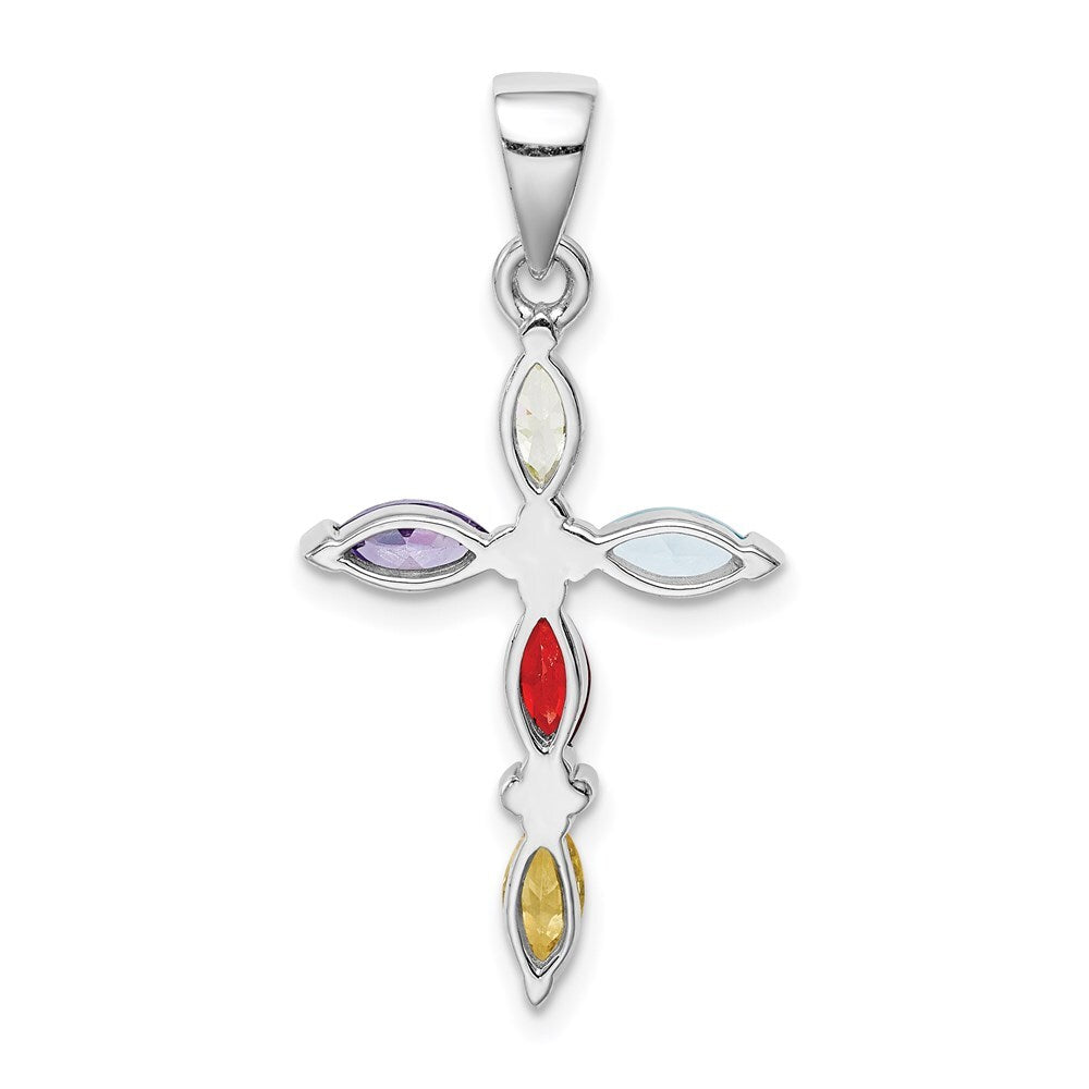 Sterling Silver Rhodium-plated Multi-Color Cubic Zirconia Cross Pendant