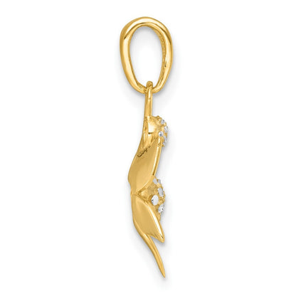 14k Yellow Gold with White Rhodium Polished Blooming Flower Charm Pendant