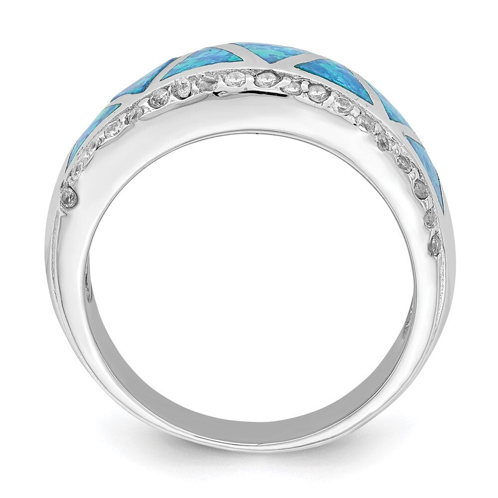 Sterling Silver Triangle Lab Created Blue Opal & Cubic Zirconia Ring SZ 7