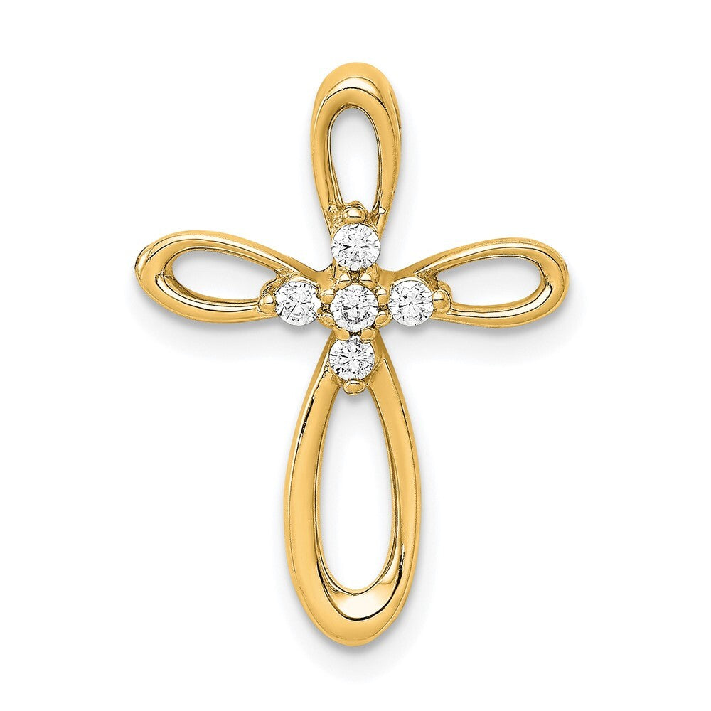 14k Yellow Gold 1/10ct. Diamond Cross Chain Slide Pendant for Women