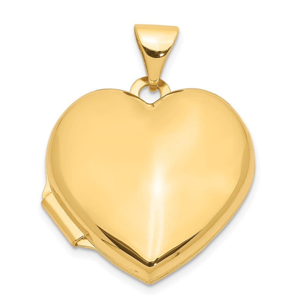 14k Yellow Gold 18mm Domed Plain Heart Locket Pendant for Women