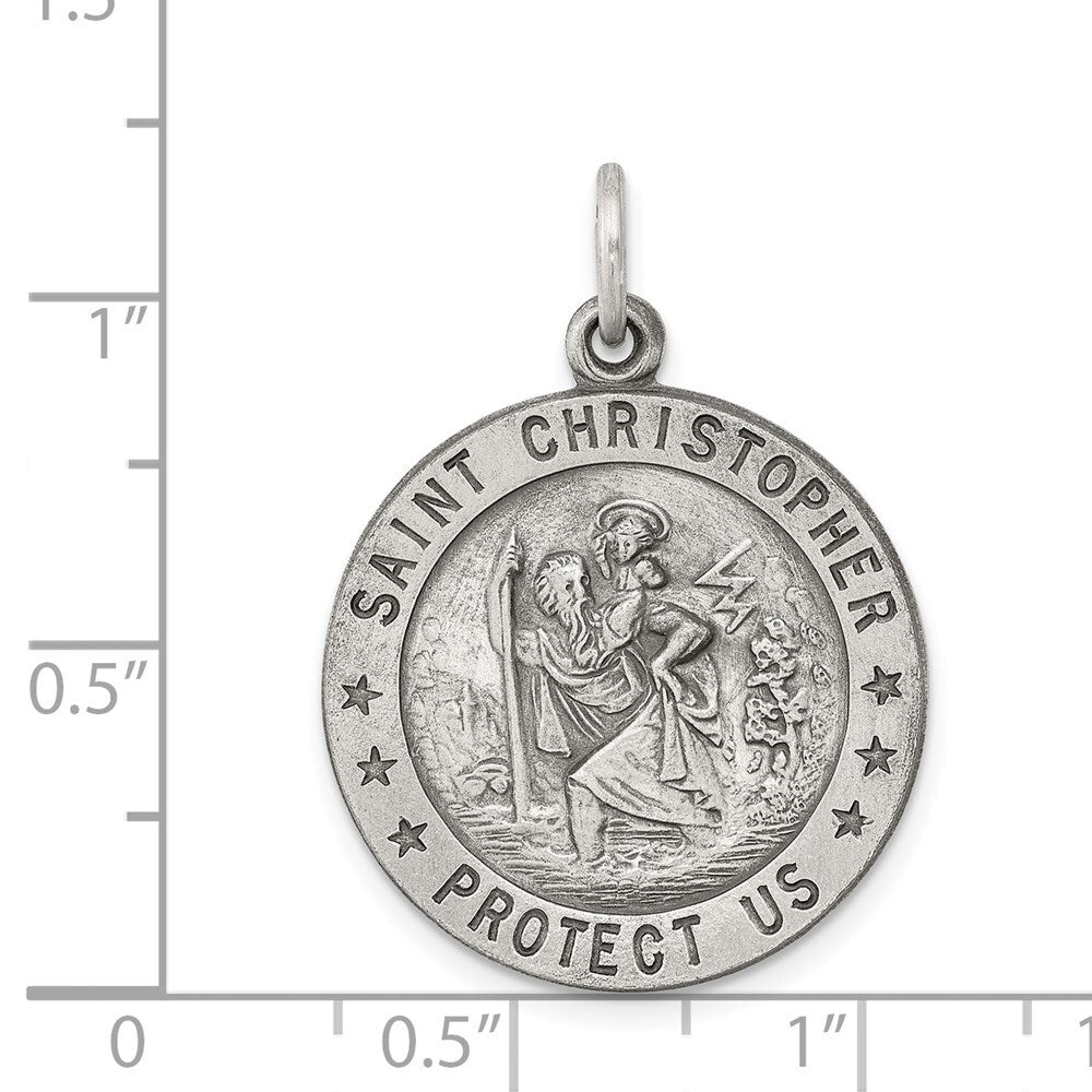 Sterling Silver Antiqued St. Christopher Medal Pendant