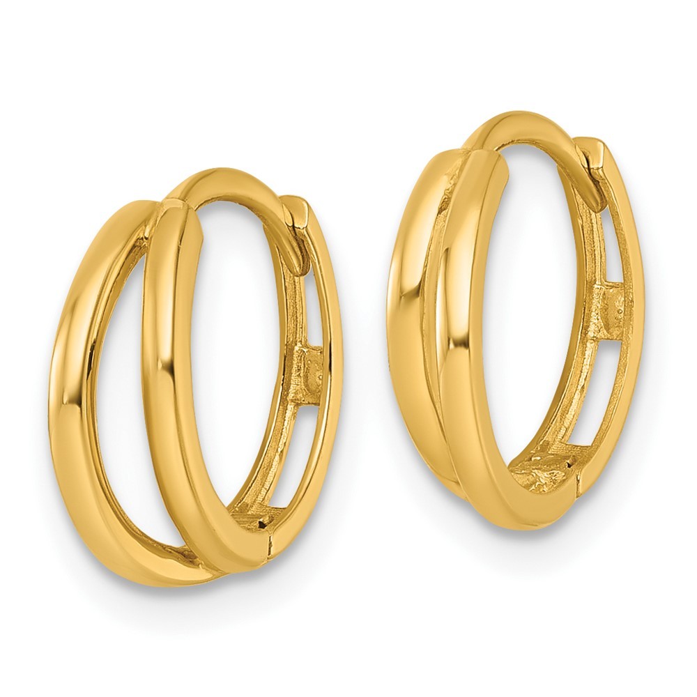 14k Yellow Gold Polished Fancy Double Round Hinged Hoop Earrings