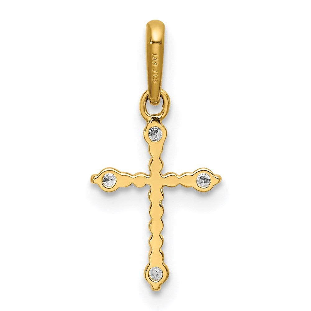 14k Yellow Gold Polished Beaded CZ Cross Charm