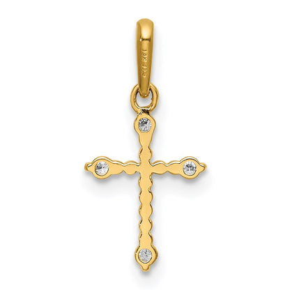 14k Yellow Gold Polished Beaded CZ Cross Charm