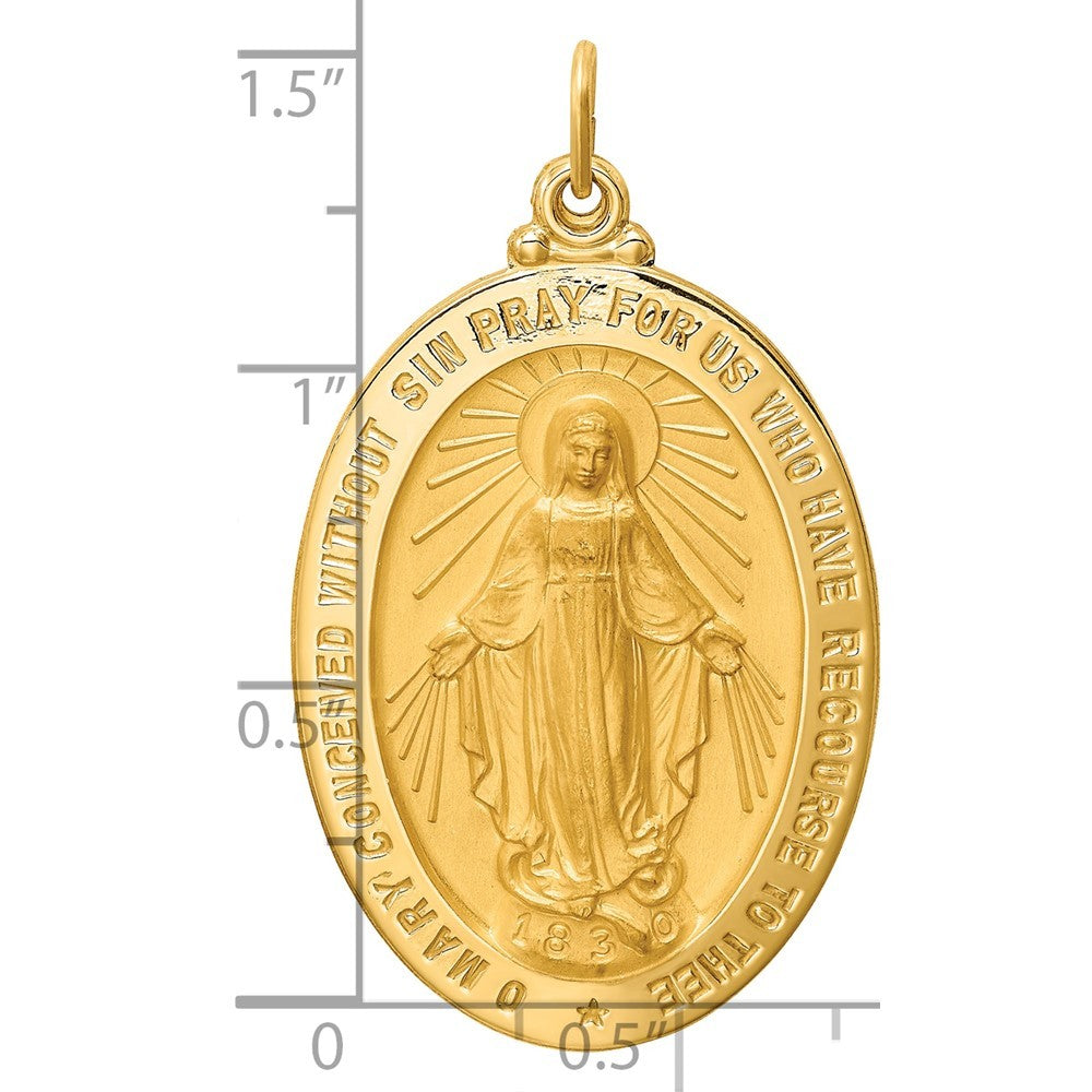 14k Yellow Gold Solid Polished Satin Large Oval Miraculous Medal