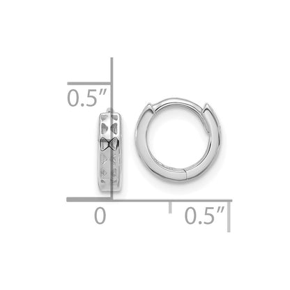14k White Gold Cut-out Design Hinged Hoop Earrings Gift for Women