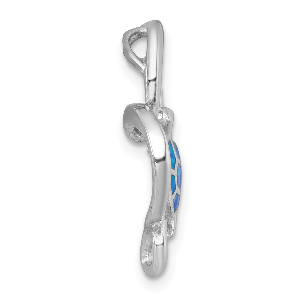 Sterling Silver Polished Blue Lab Created Opal Turtle Open Heart Chain Slide