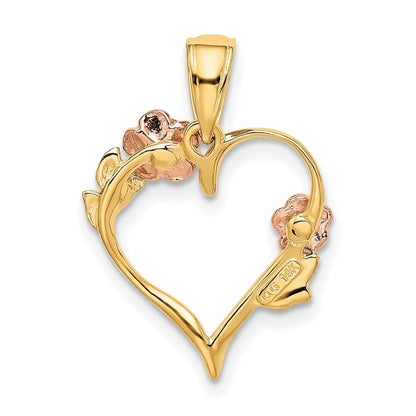 14k Two-tone Gold and White Rhodium Polished Flower Heart Pendant