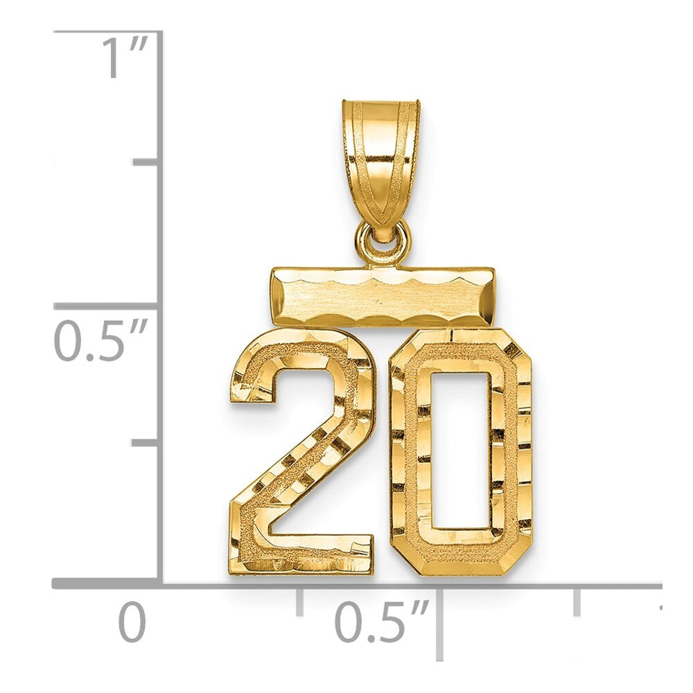 14k Yellow Gold Small Brushed Diamond-cut Number 20 Charm Pendant for Women