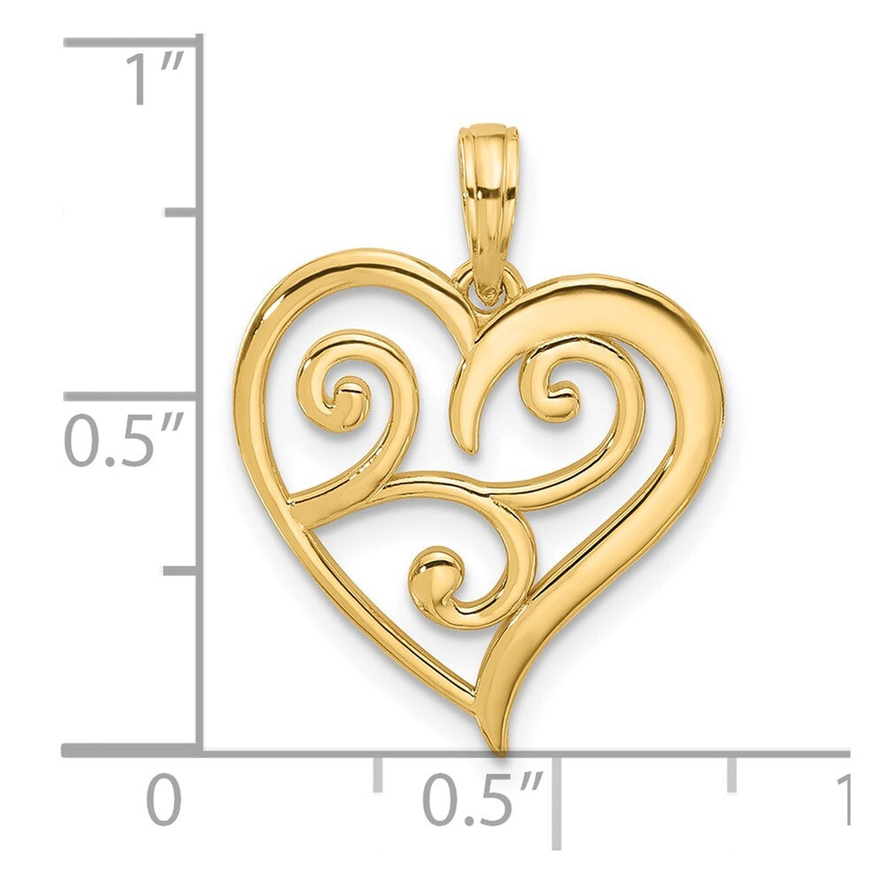 14k Yellow Gold Fancy Heart Charm Pendant for Women