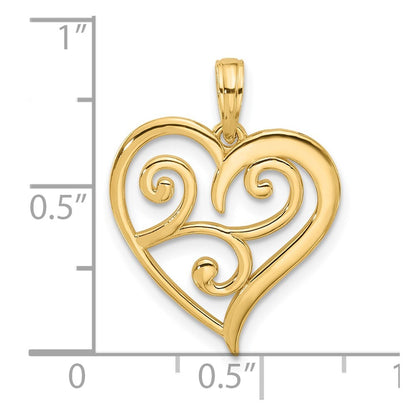 14k Yellow Gold Fancy Heart Charm Pendant for Women