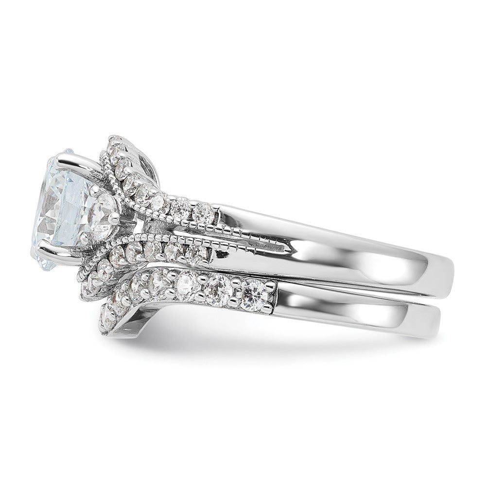 Sterling Silver Rhodium-plated CZ Engagement Ring and Band Ring Set