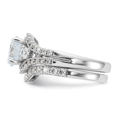 Sterling Silver Rhodium-plated CZ Engagement Ring and Band Ring Set