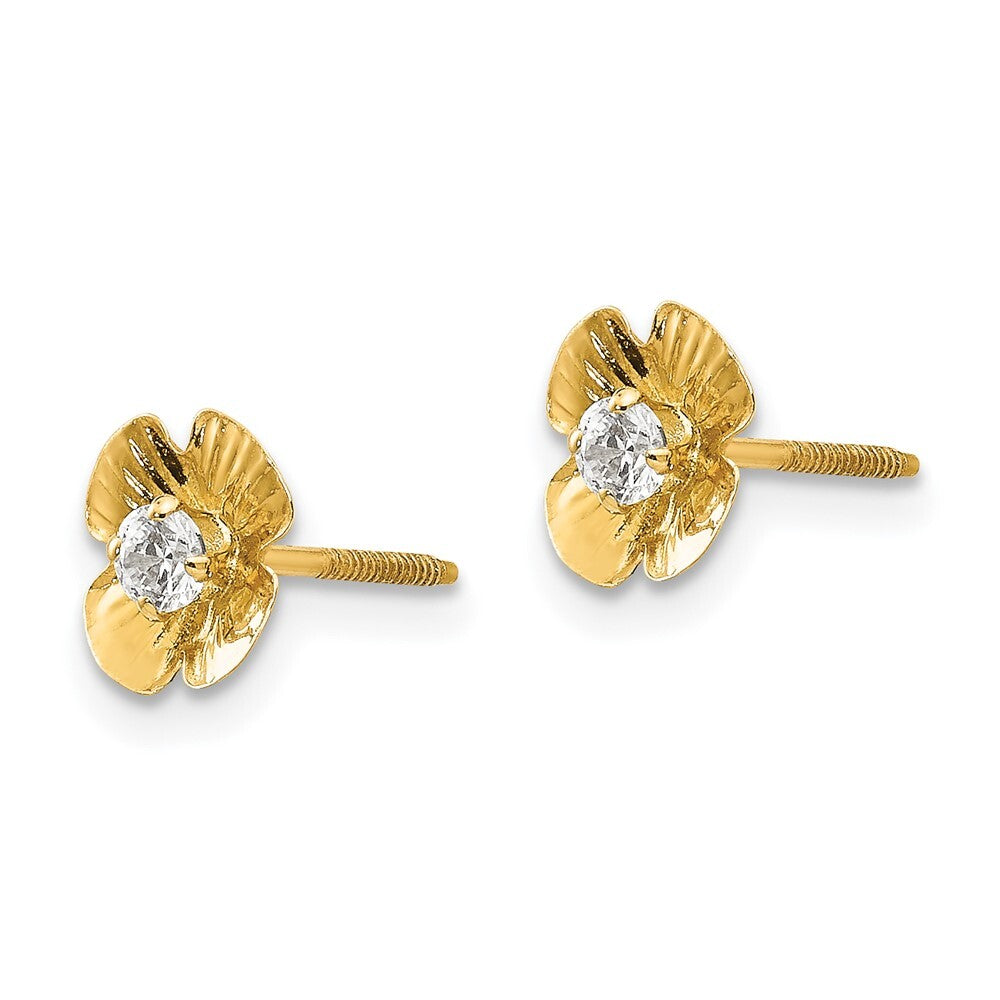 14k Yellow Gold Flower 2.5mm Cubic Zirconia Stud Earrings Gift for Women