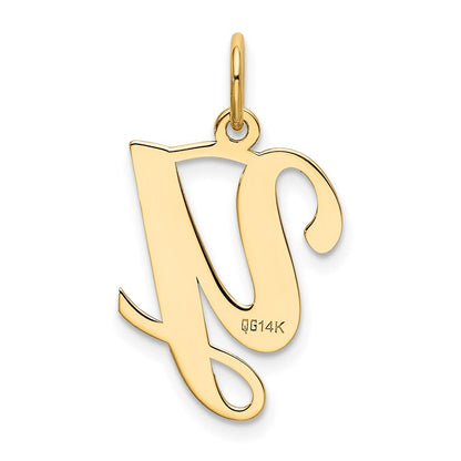 14k Yellow Gold Script Letter Y Initial Charm Pendant for Women