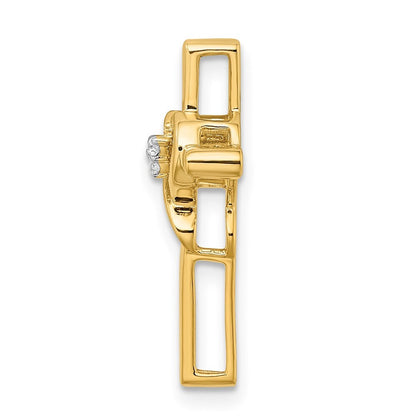 14k Yellow Gold Polished Cross with Heart Diamond Chain Slide Pendant for Women