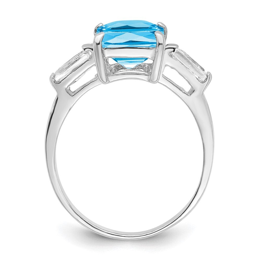 Sterling Silver Rhodium Blue Topaz Ring Size 7