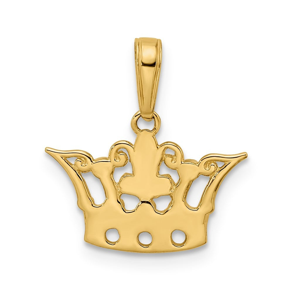 14k Yellow Gold and White Rhodium Diamond-cut Crown Pendant