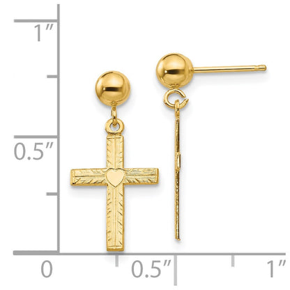 14k Yellow Gold Polished & Satin Cross Dangle Earrings Gift for Women