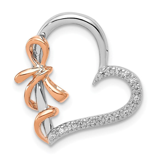 14k Two-tone Gold White and Diamond Polished Heart Bow Chain Slide Pendant