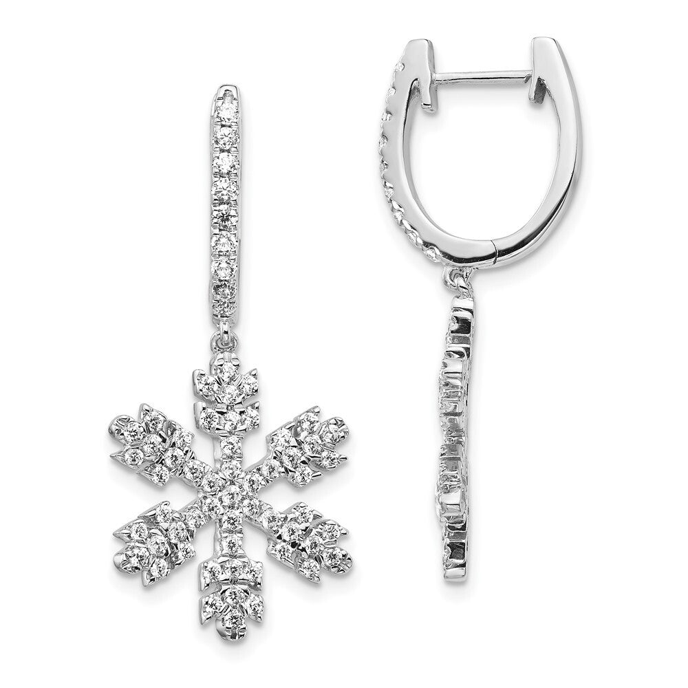 14k White Gold Diamond Snowflake Drop & Dangle Earrings