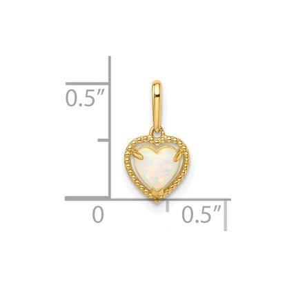 14k Yellow Gold Lab Created Opal Heart Pendant for Women