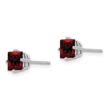 14k White Gold 5mm Princess Cut Garnet Stud Earrings Gift for Women