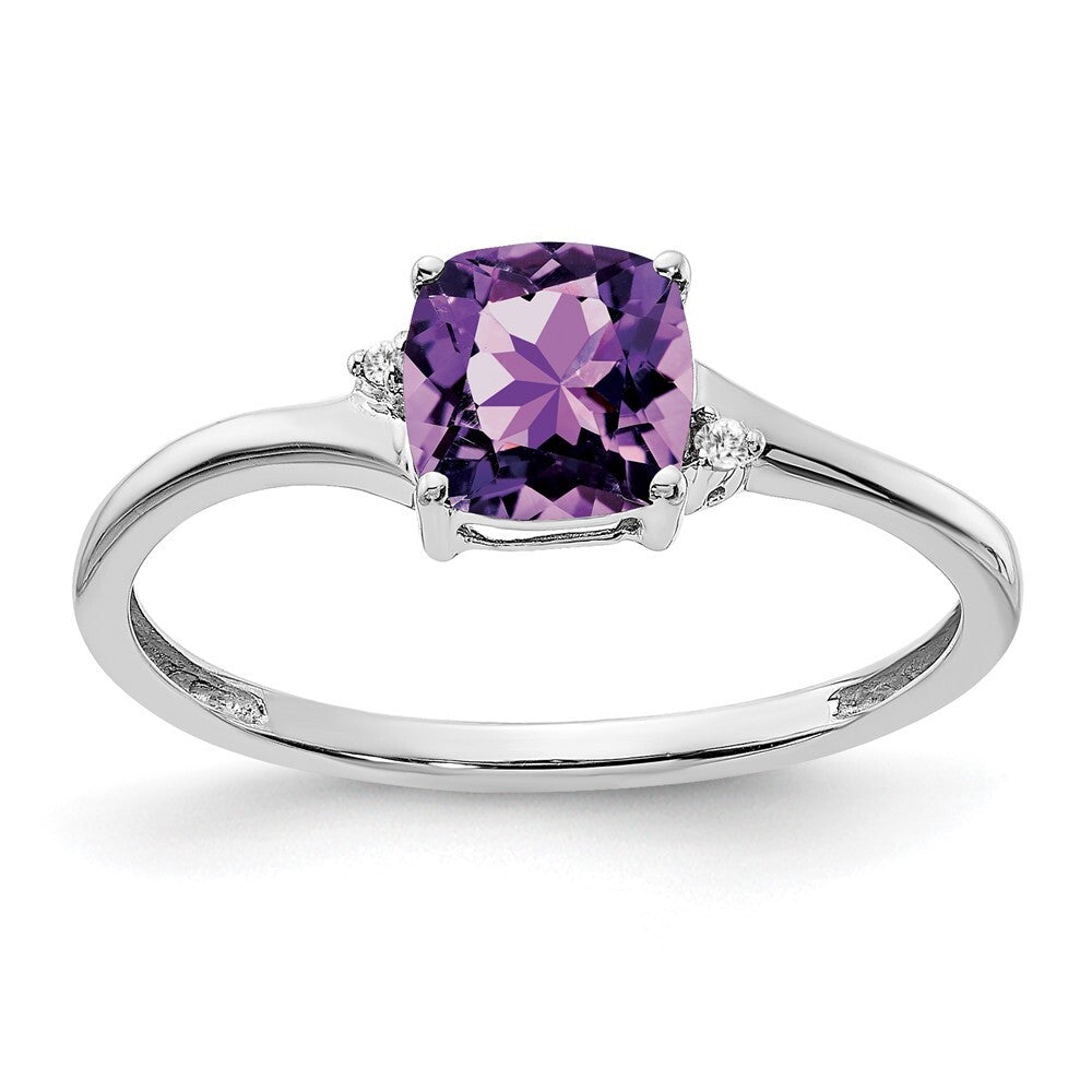 Sterling Silver Rhodium-plated Amethyst and Diamond Ring Size 7