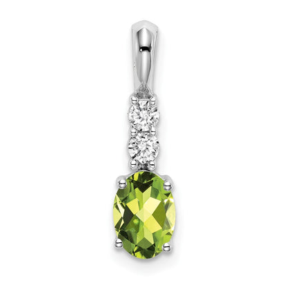 14k White Gold Oval Peridot and Diamond Pendant