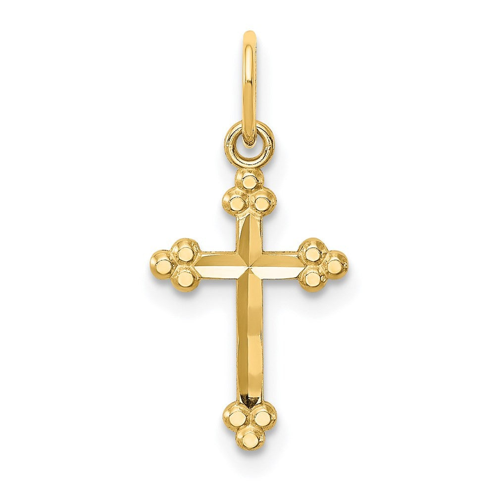 14k Yellow Gold Small Diamond-Cut Budded Cross Pendant