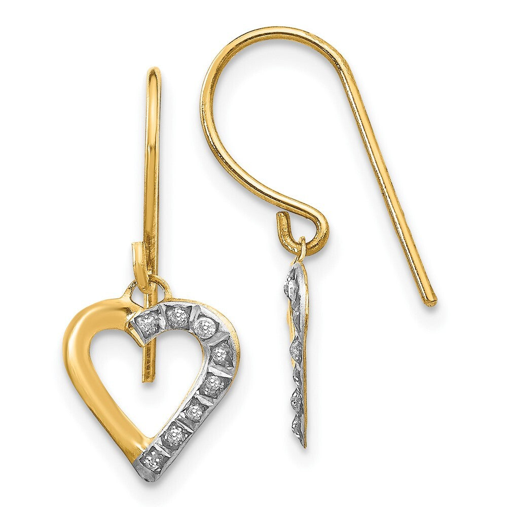 14k Yellow Gold Diamond Fascination Heart Stud Earrings Gift for Women