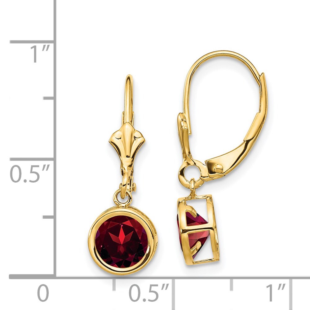 14k Yellow Gold 6mm Garnet Dangle Earrings Leverback Gift for Women