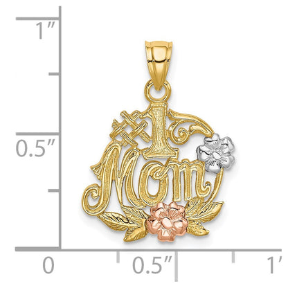 14k Two-tone Gold White Rhodium #1 MOM Flower Charm Pendant