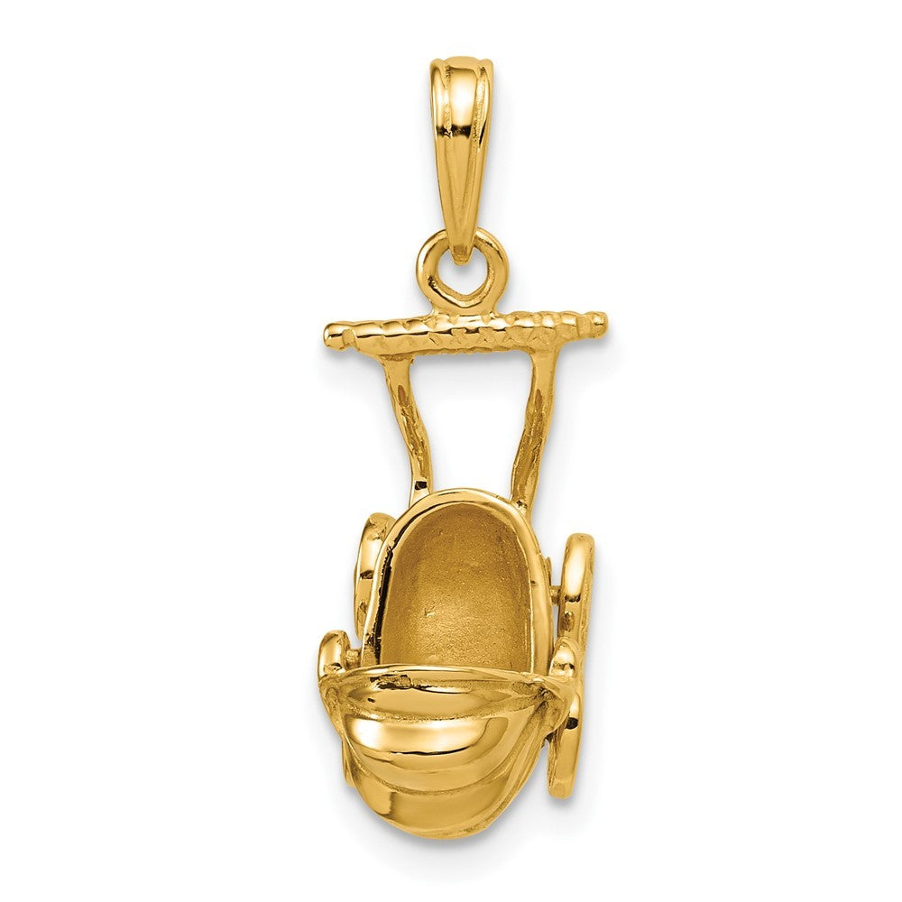 14k Yellow Gold 3D Baby Carriage Charm Pendant