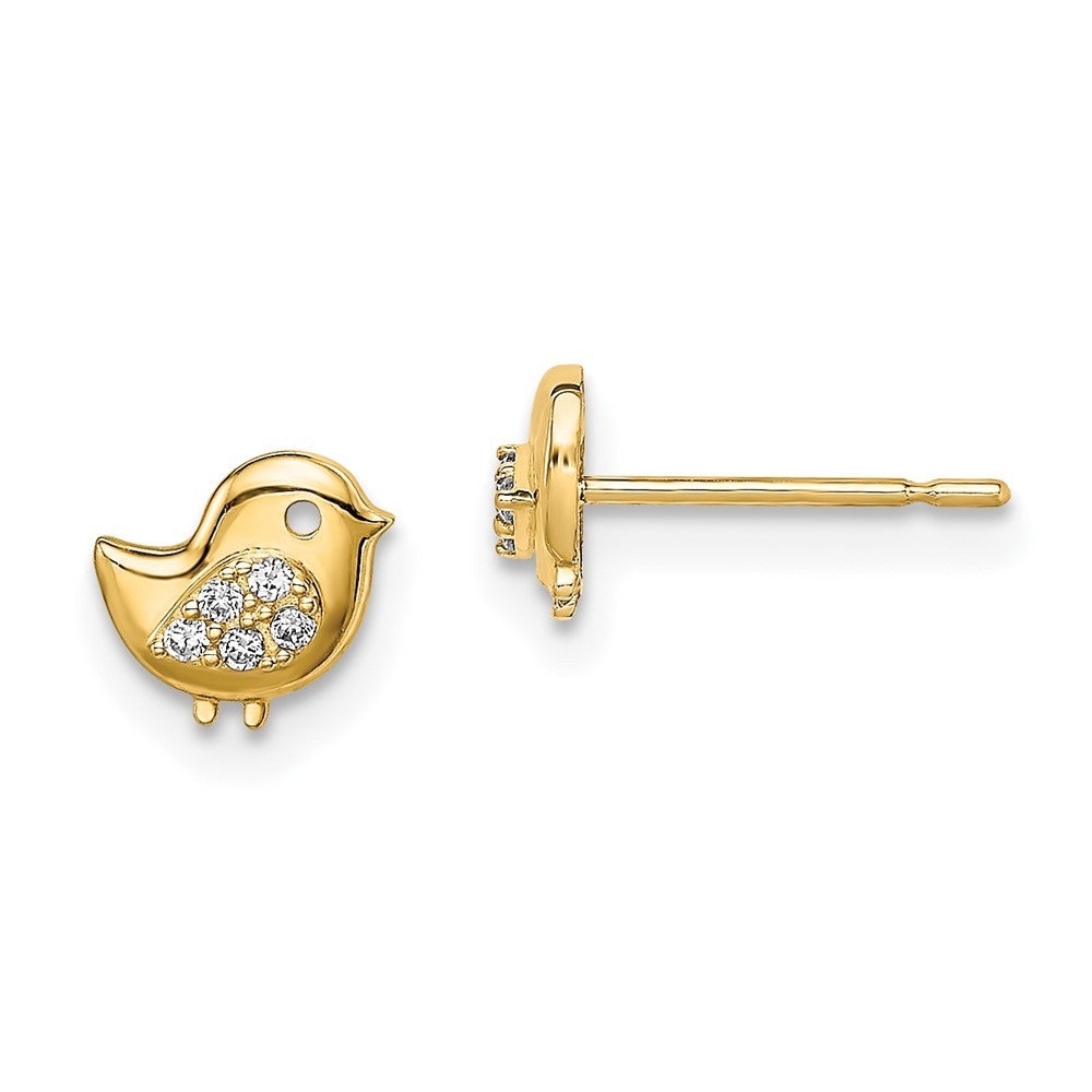 14k Yellow Gold Bird CZ Stud Earrings